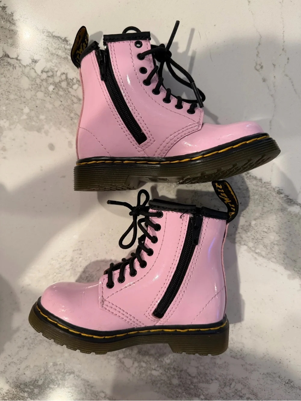 Dr. Martens Pink Gloss Patent Lace-Up Kids Boots